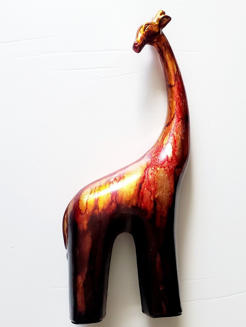 Tall Giraffe Sculpture Metallic Marble Effect In Red, Gold, Brown MCM Decor 19"H